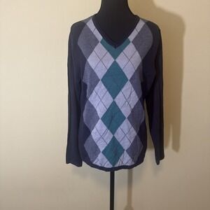 Argyle Sweater Preppy Y2K Stretchy V Neck Clueless Style Cher Women's Size Large